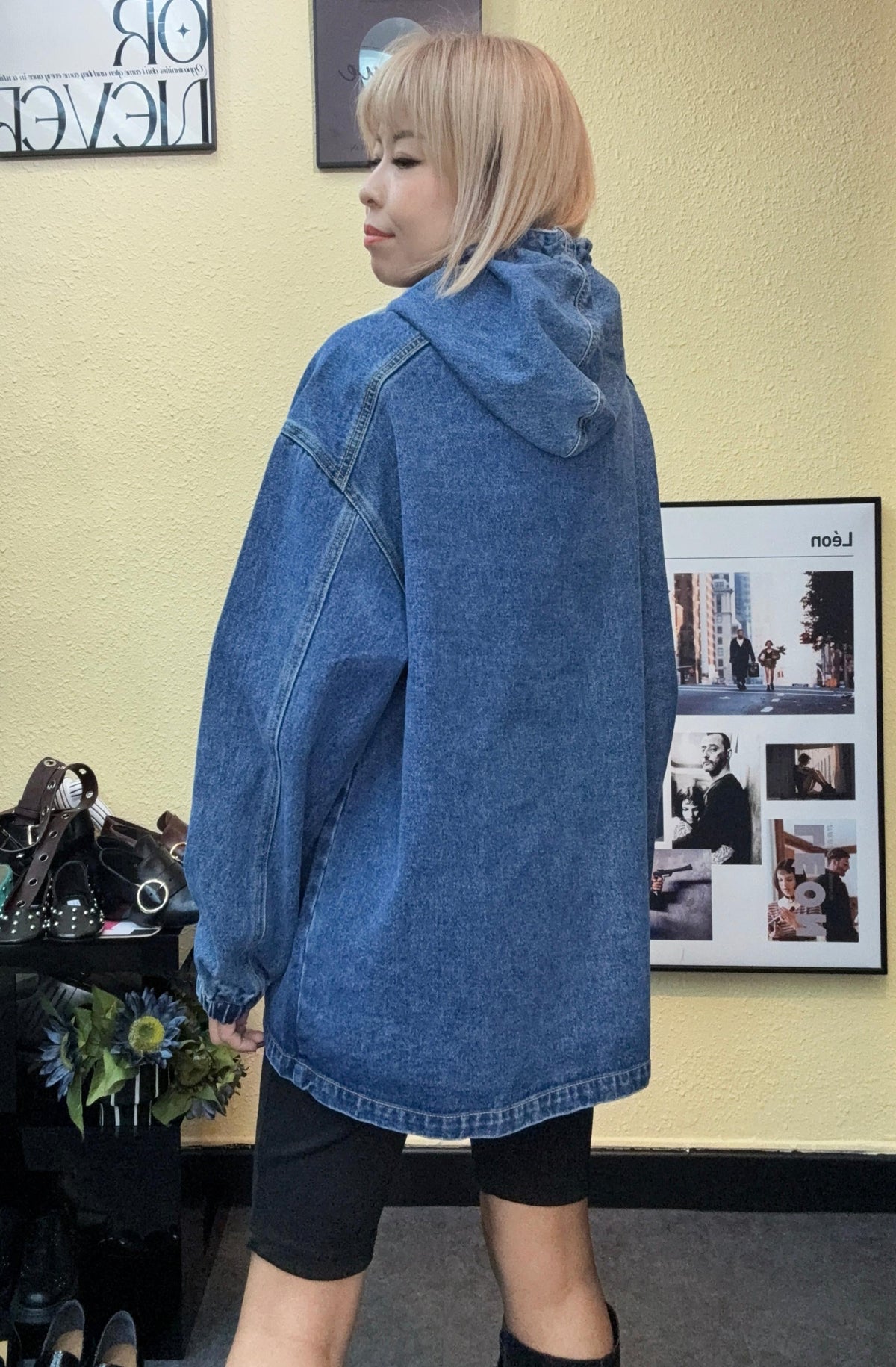 With hat denim hoodie #00998