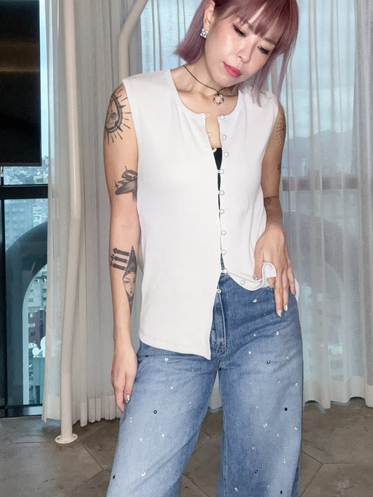 （-30%）Rib sleeveless tee #00808