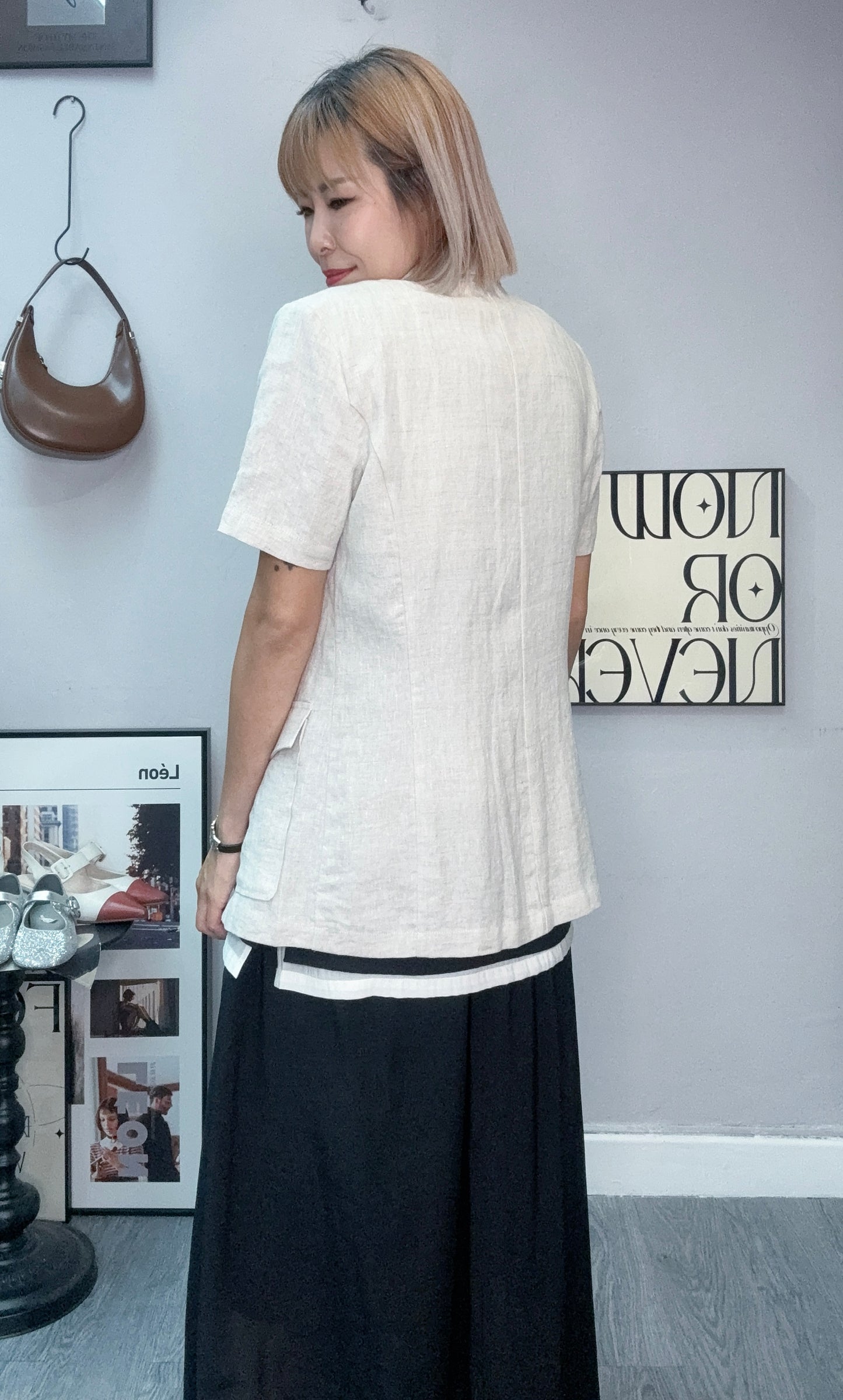 Plain linen slim blazer #00792