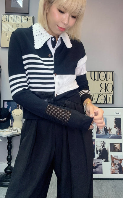 Black and white knit cardigan