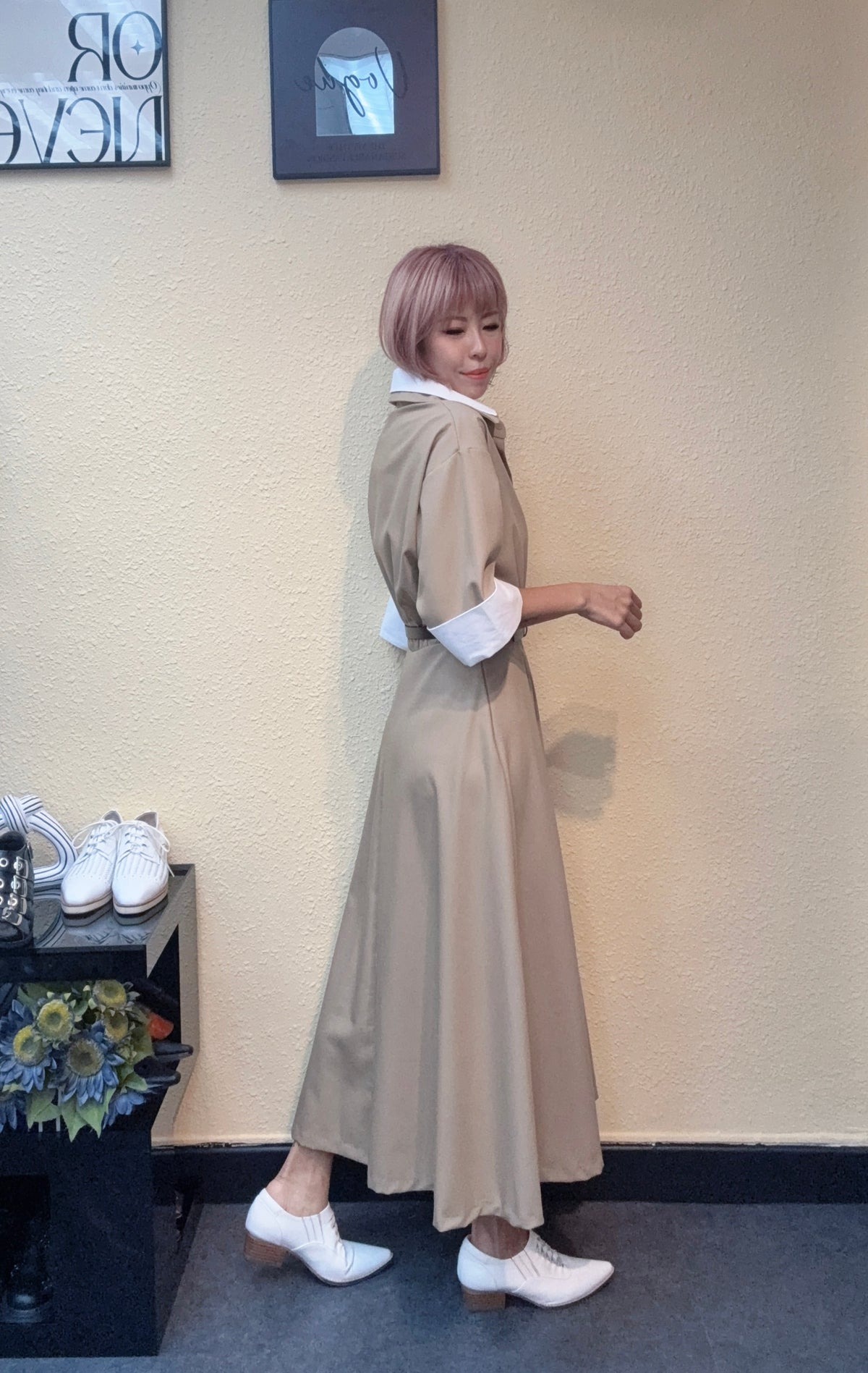 Fake two pieces double collar one piece #00874