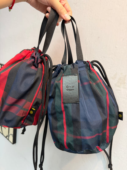 Checked drawstring bag