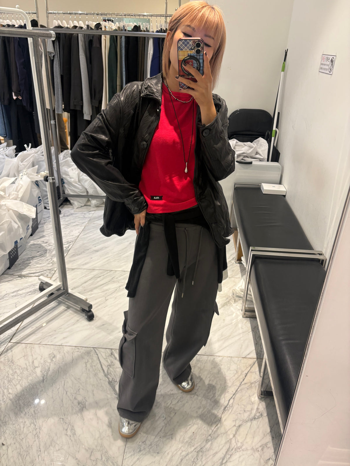 👍🏻Wire collar and hem lambskin leather jacket #00988