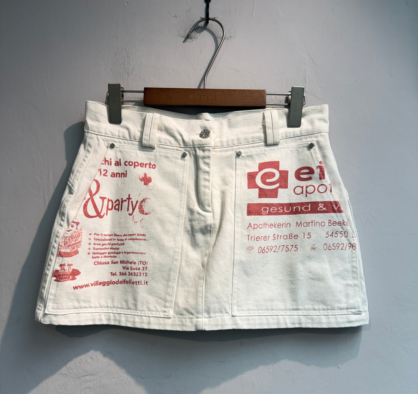 Words printed denim skort #00744