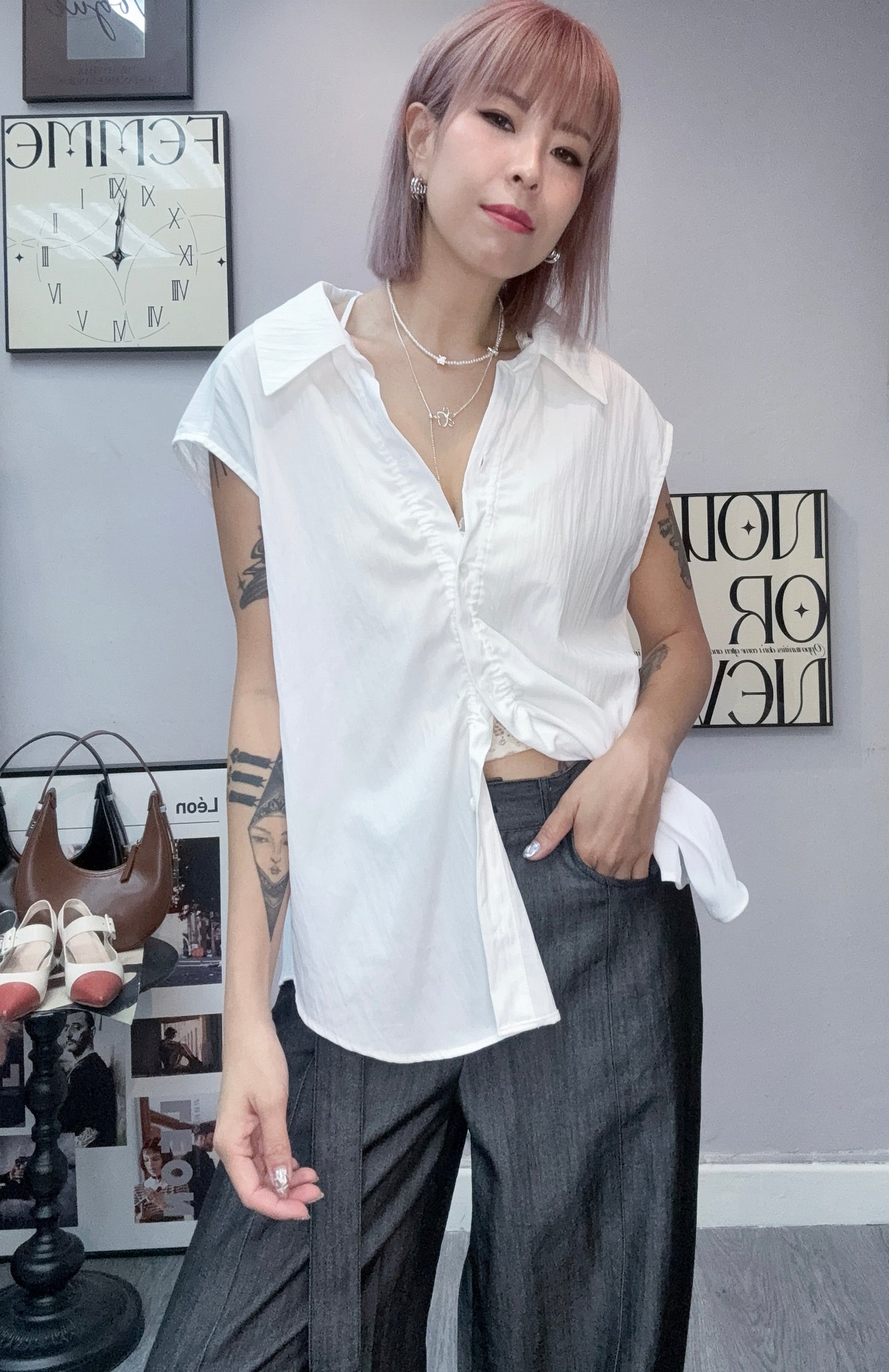 👍🏼Back rope front ruffle  shirt #00740