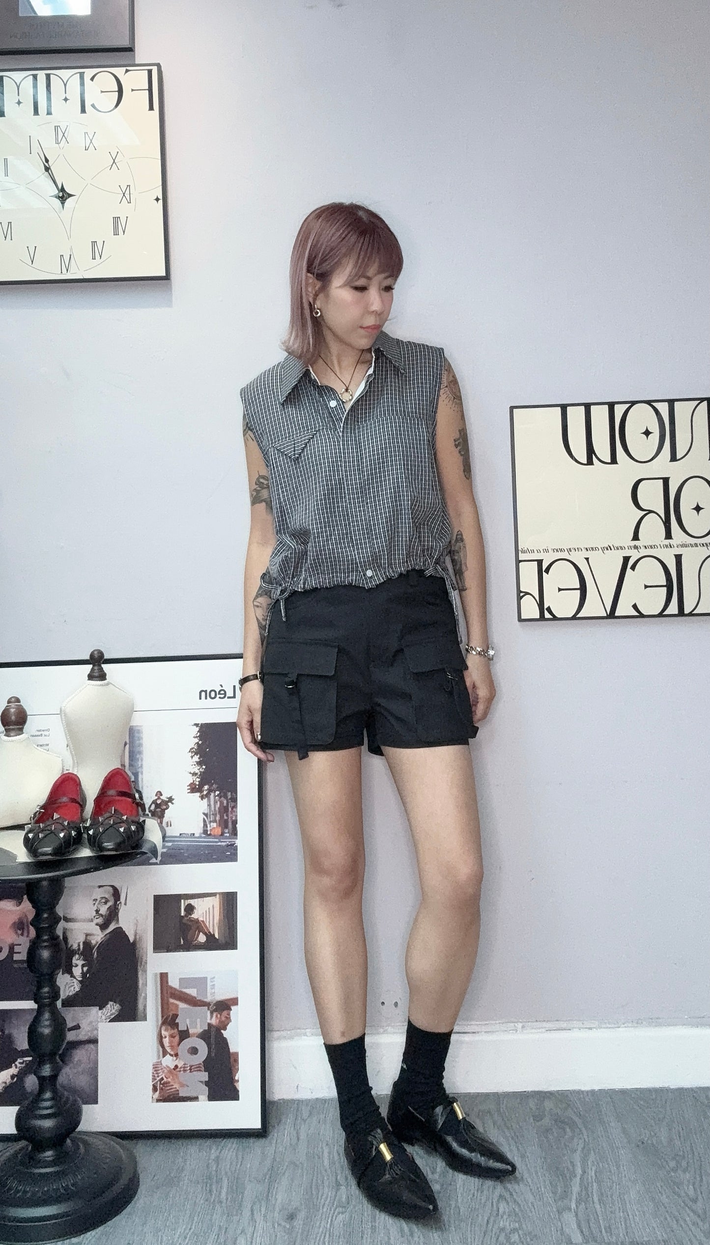 Mini checked vest shirt #00580