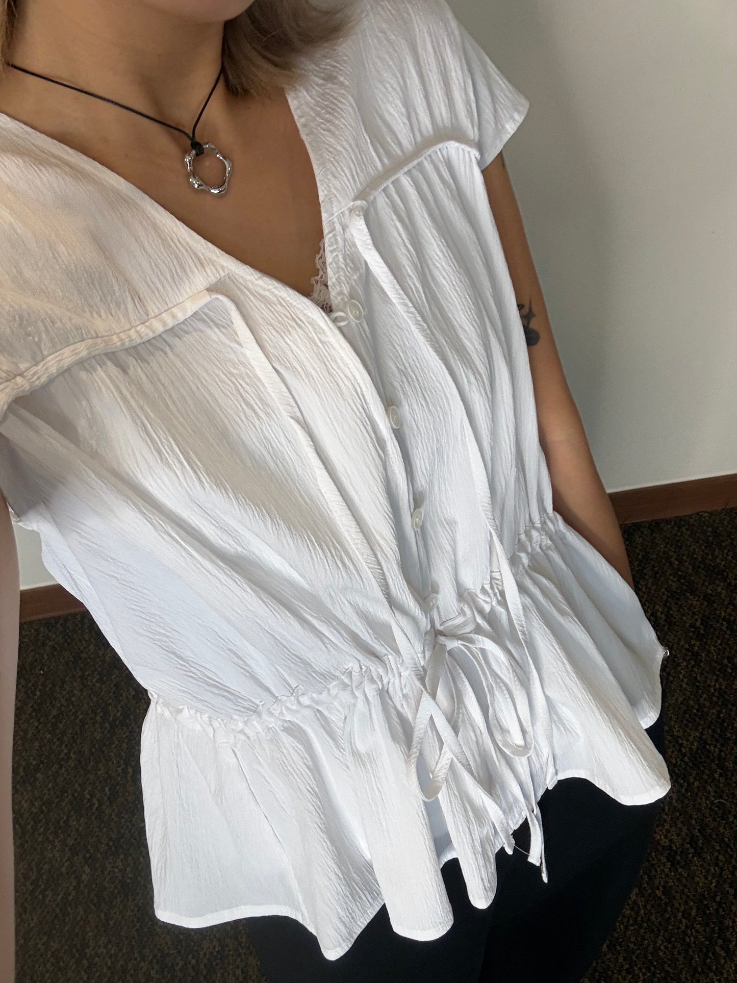 Crinkled fabric front button blouses#00518