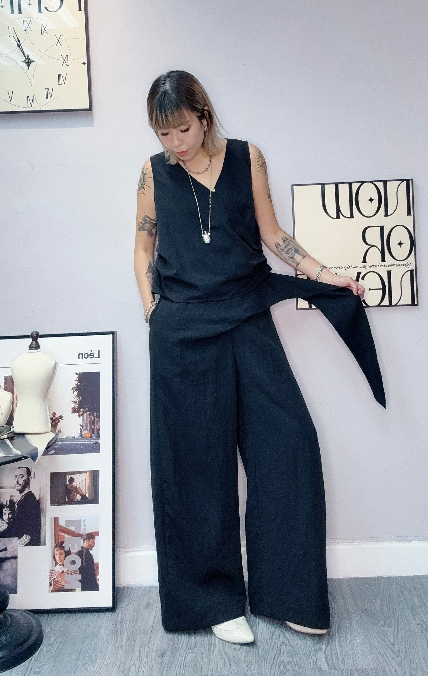 V neck tank top X pants set #00558