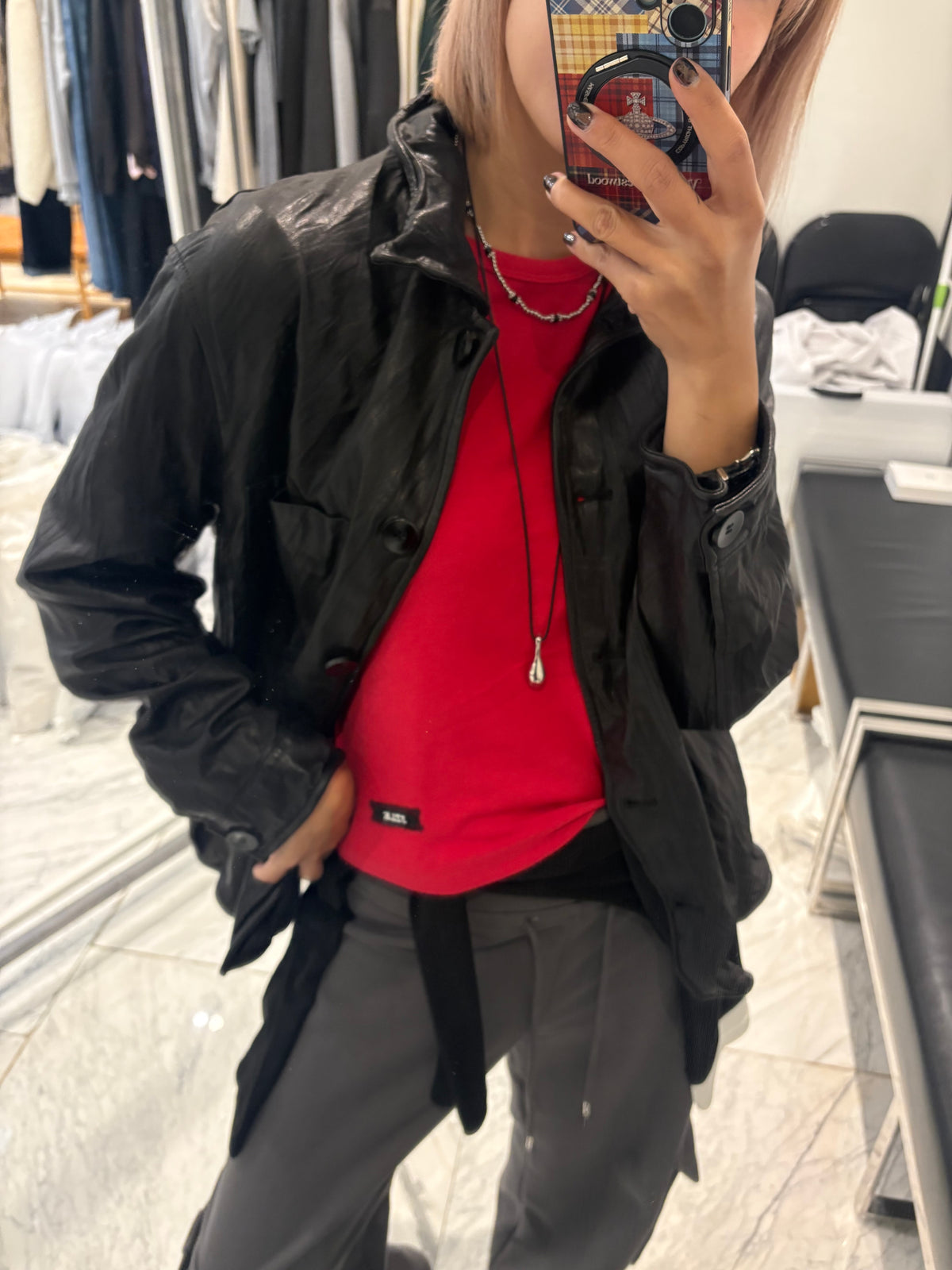 👍🏻Wire collar and hem lambskin leather jacket #00988