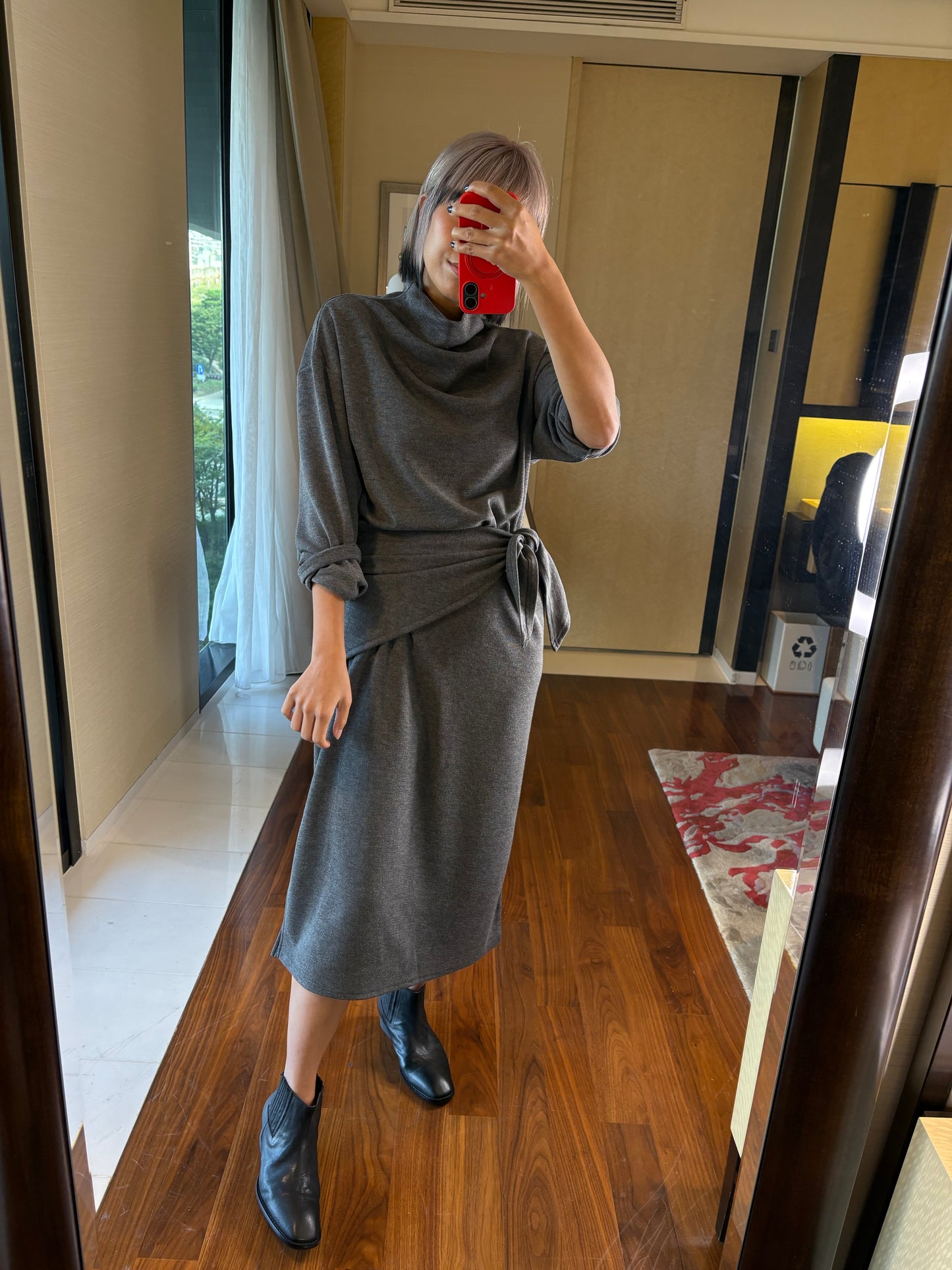 Stand collar plain one piece with scarf