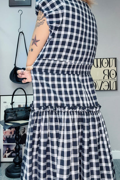 👍🏼Mini checked puff sleeves one piece #00638