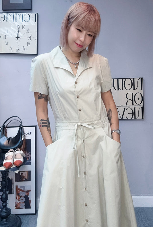 (-30%)puff sleeves shirt collar one piece #00838