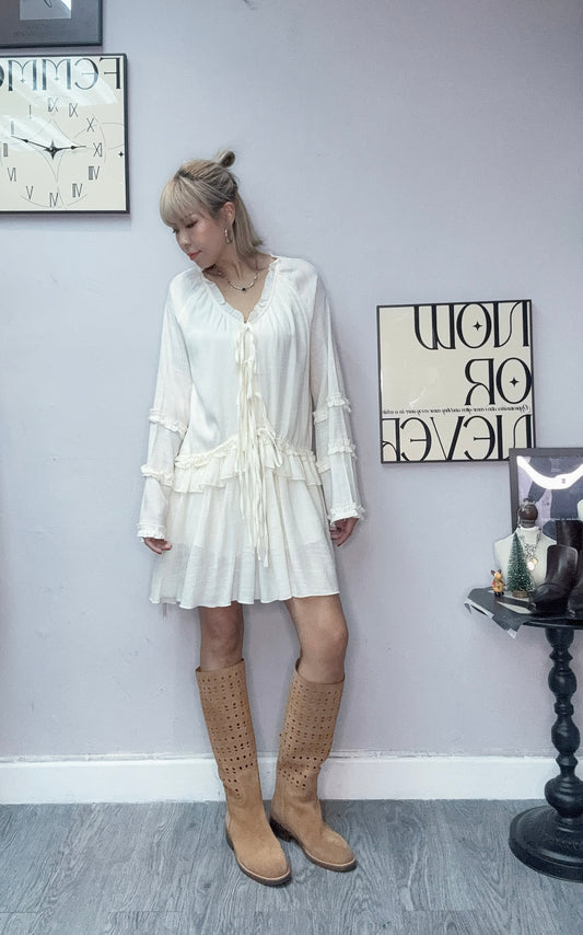 Front tie loose sleeves dress #00110