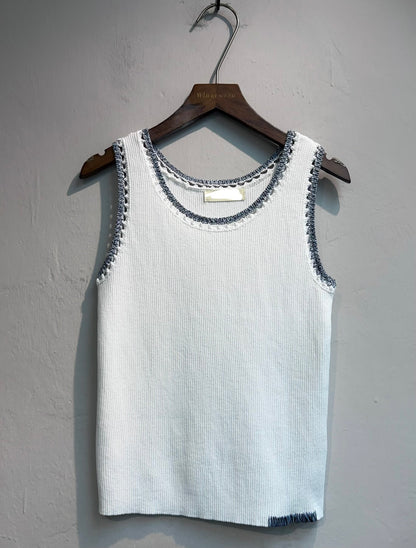 Tweed collar knit tank #00664