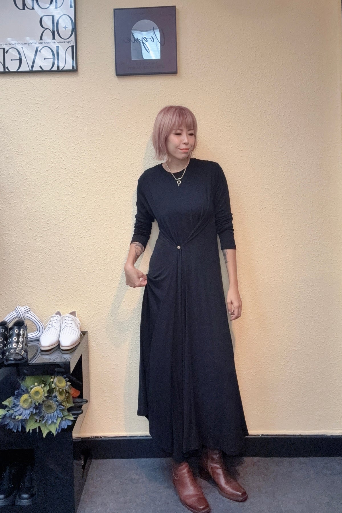 One button cotton one piece #00866