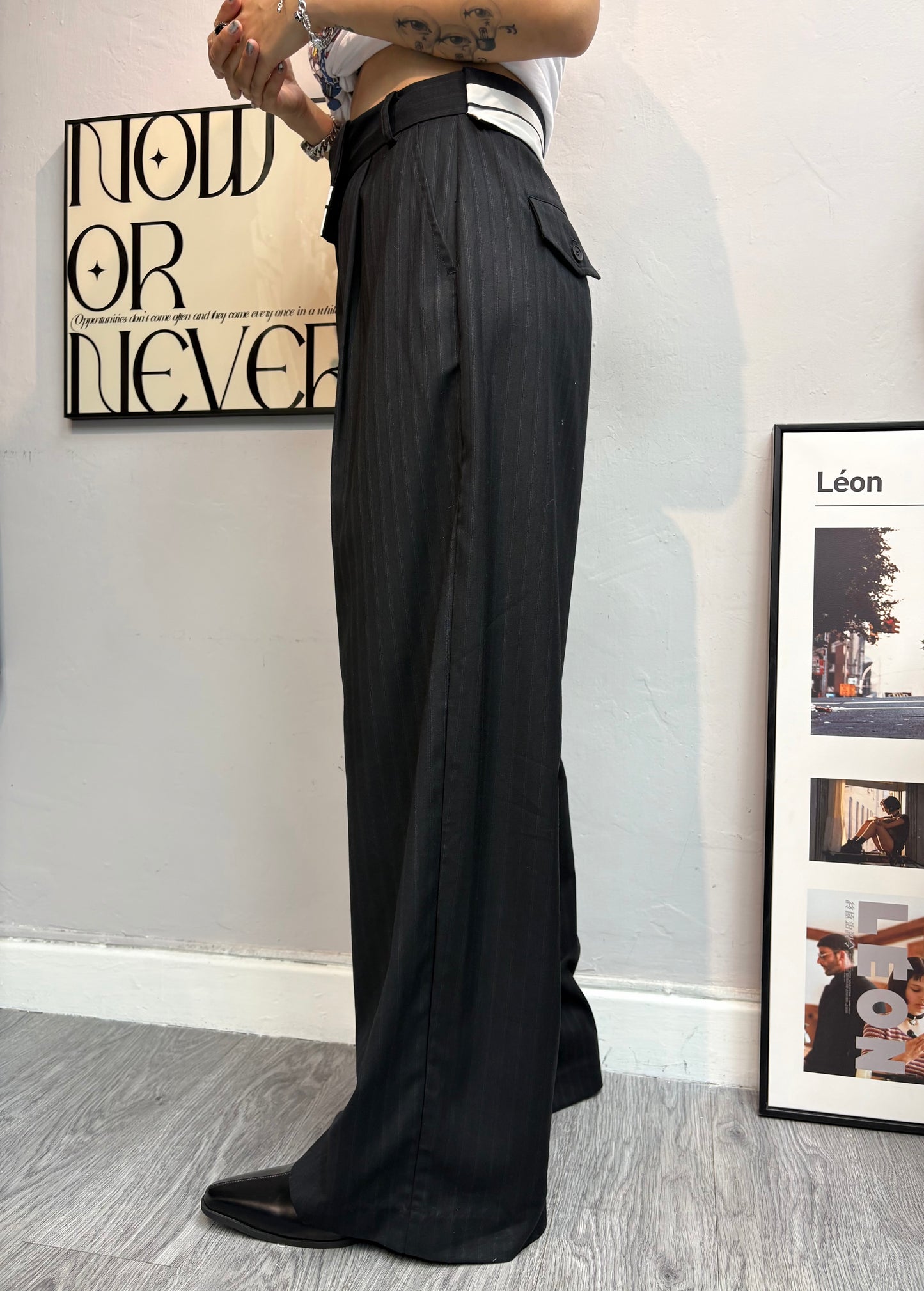 👍🏻Foldover waist stripe trousers #00641