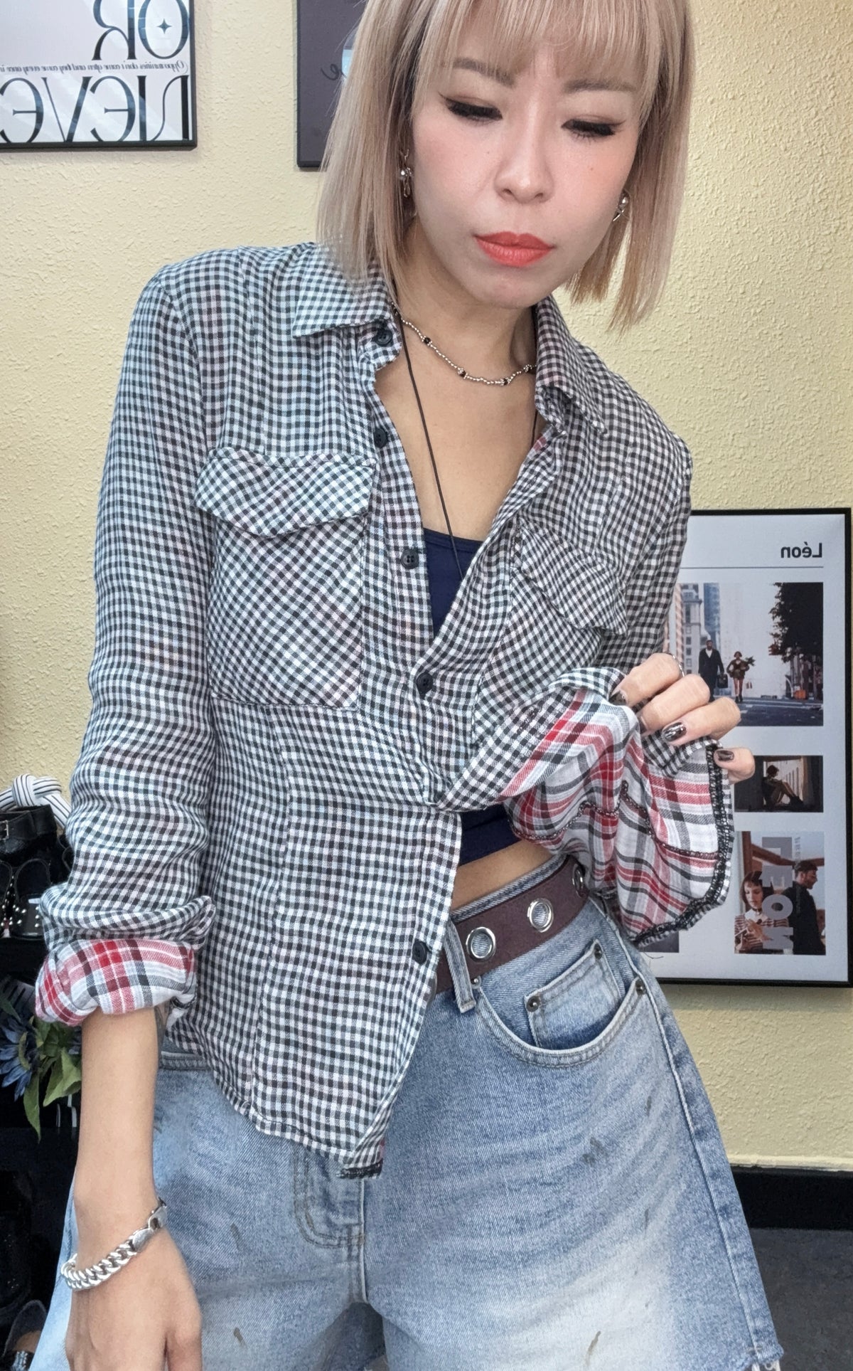 Mini checkered slim shirt #00996