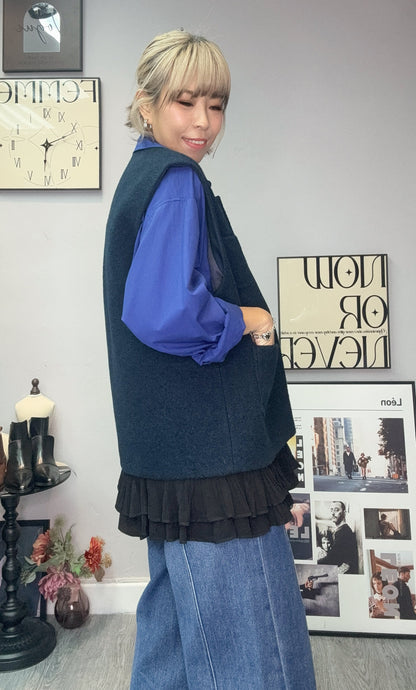 Pleated hem vest wool jacket