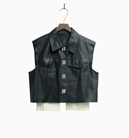 Silver buckle leather vest