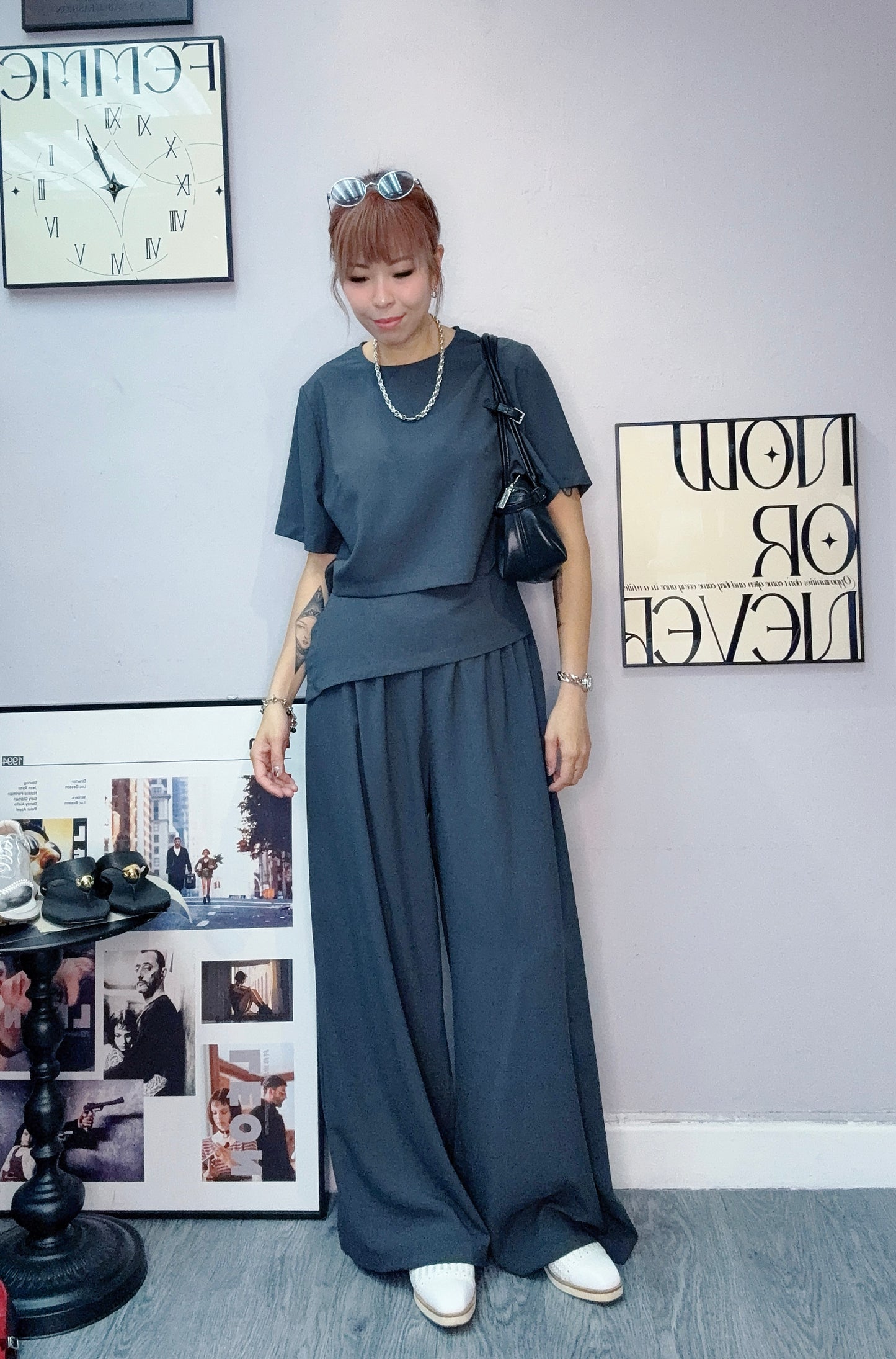 Plain short sleeve top x pants set #00621
