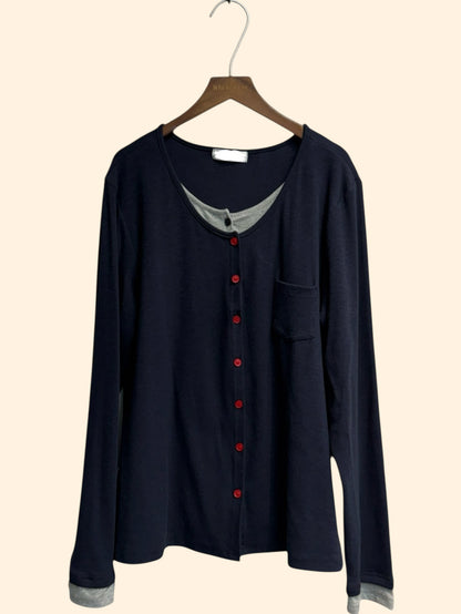 Fake two piece front buttons rib top #00144