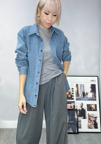 pleated denim shirt