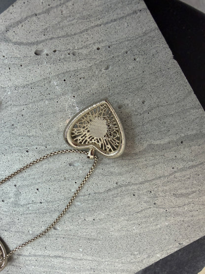 Heart shape embroidery long necklace