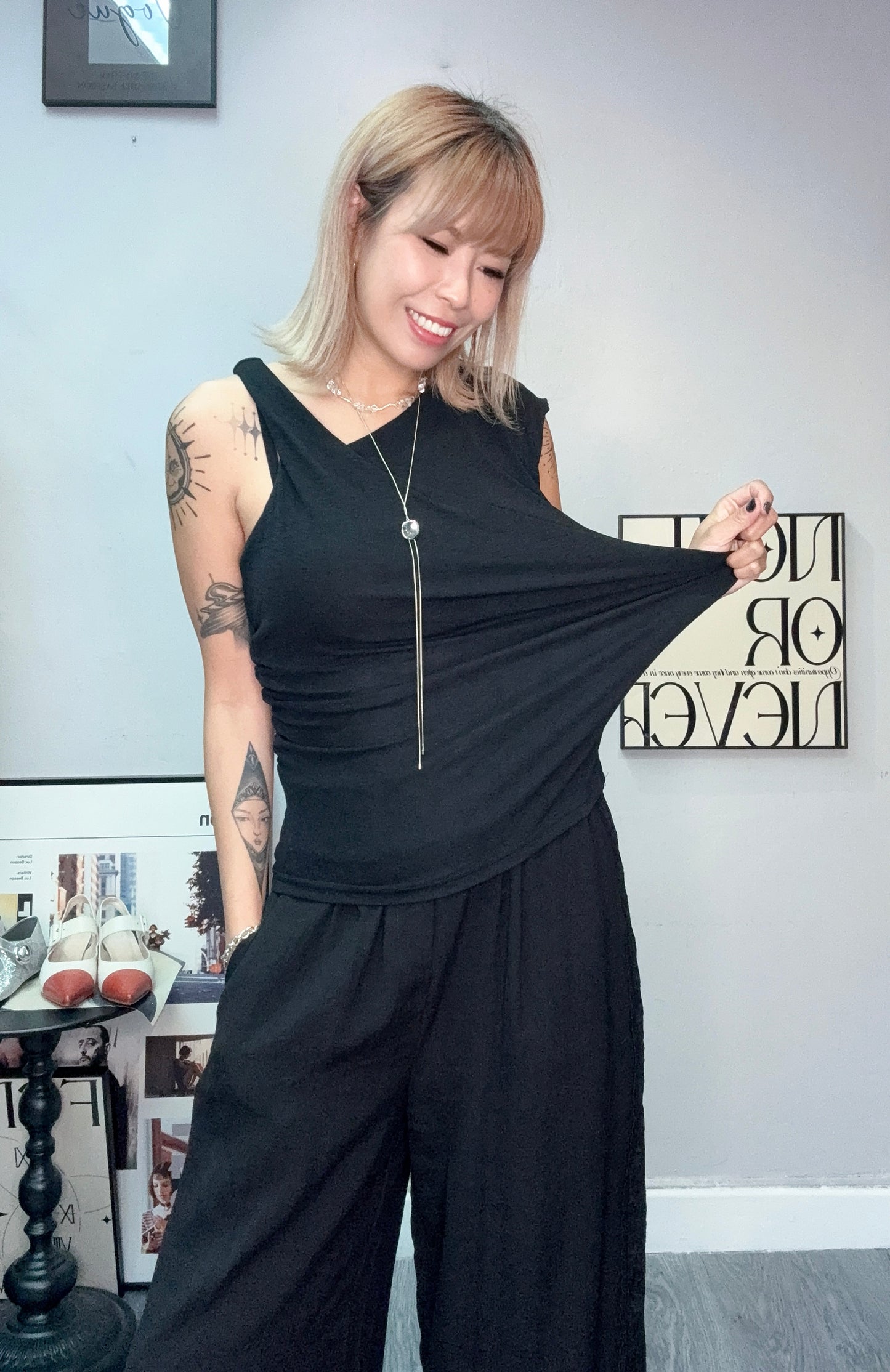 Side pleated sleeveless #00765