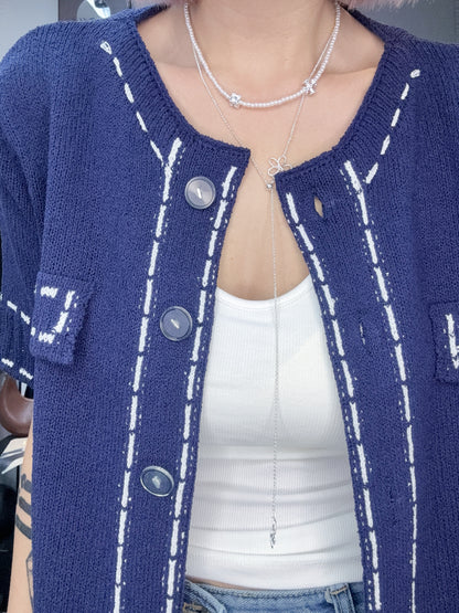 Weaving line knitted cardigan #00816