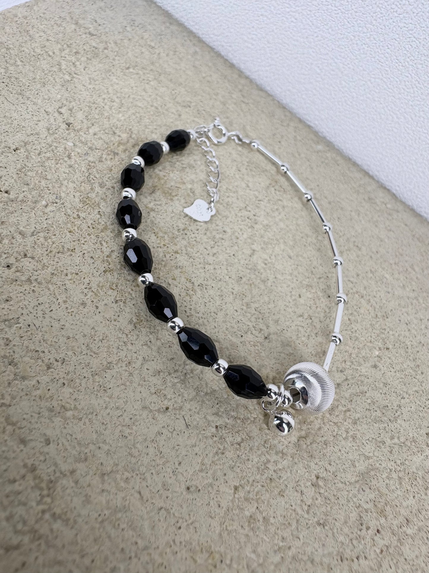 Mixed materials silver bracelet