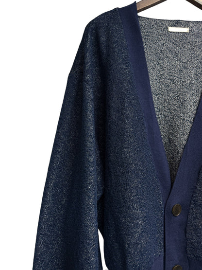 Deep v neck mix knit cardigan