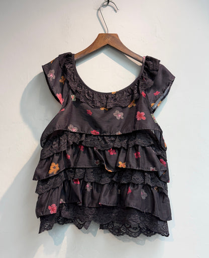 (-20%)Lace X floral chiffon tank #00772