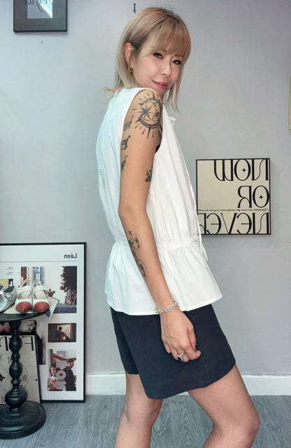 Front embroidery tie sleeveless blouse #00759