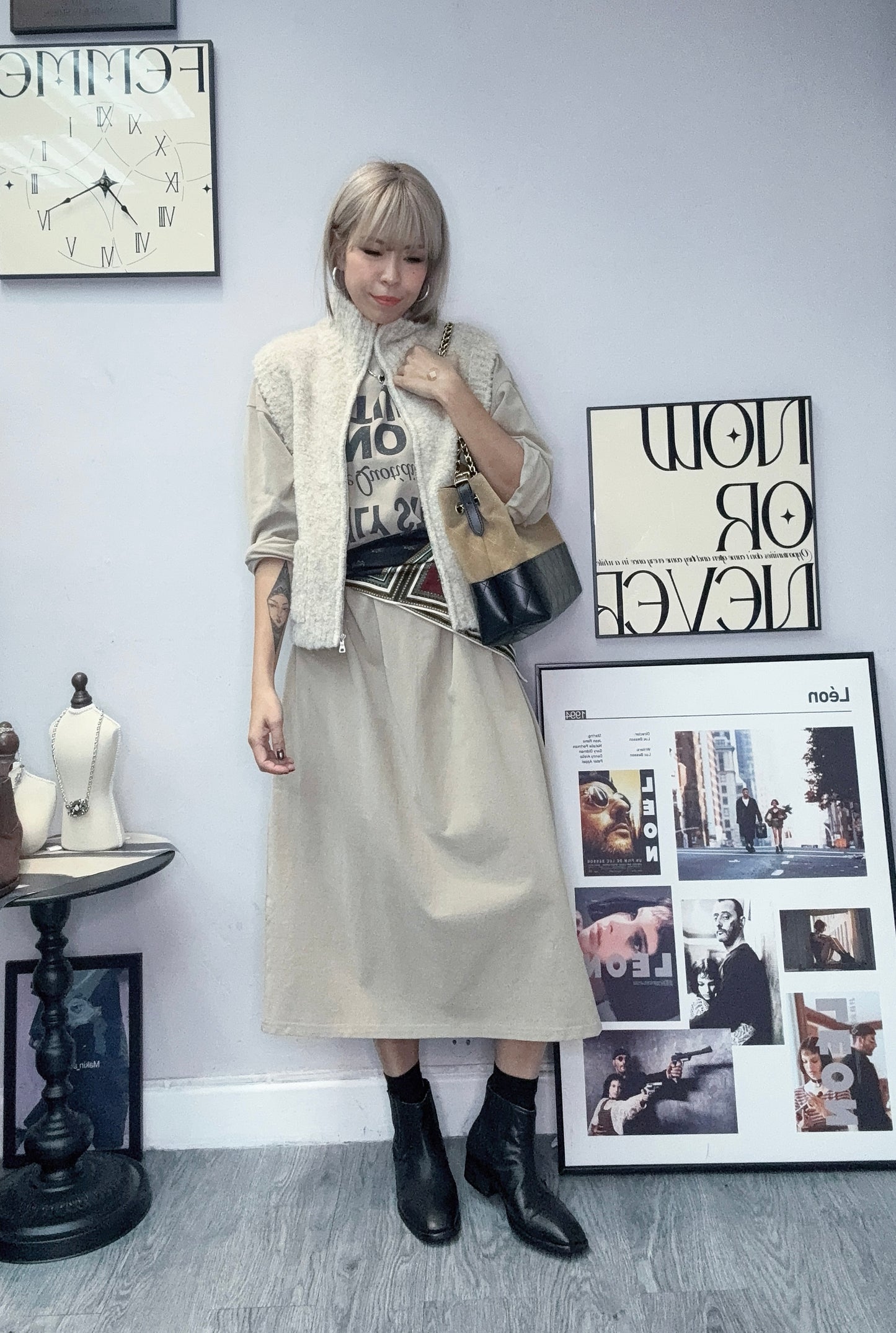 Words printed long one piece tee #00025