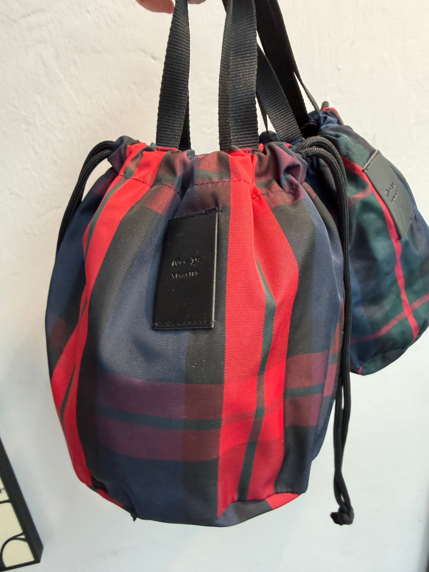Checked drawstring bag