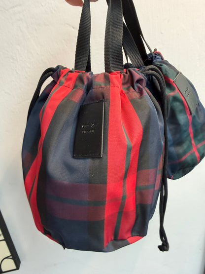 Checked drawstring bag