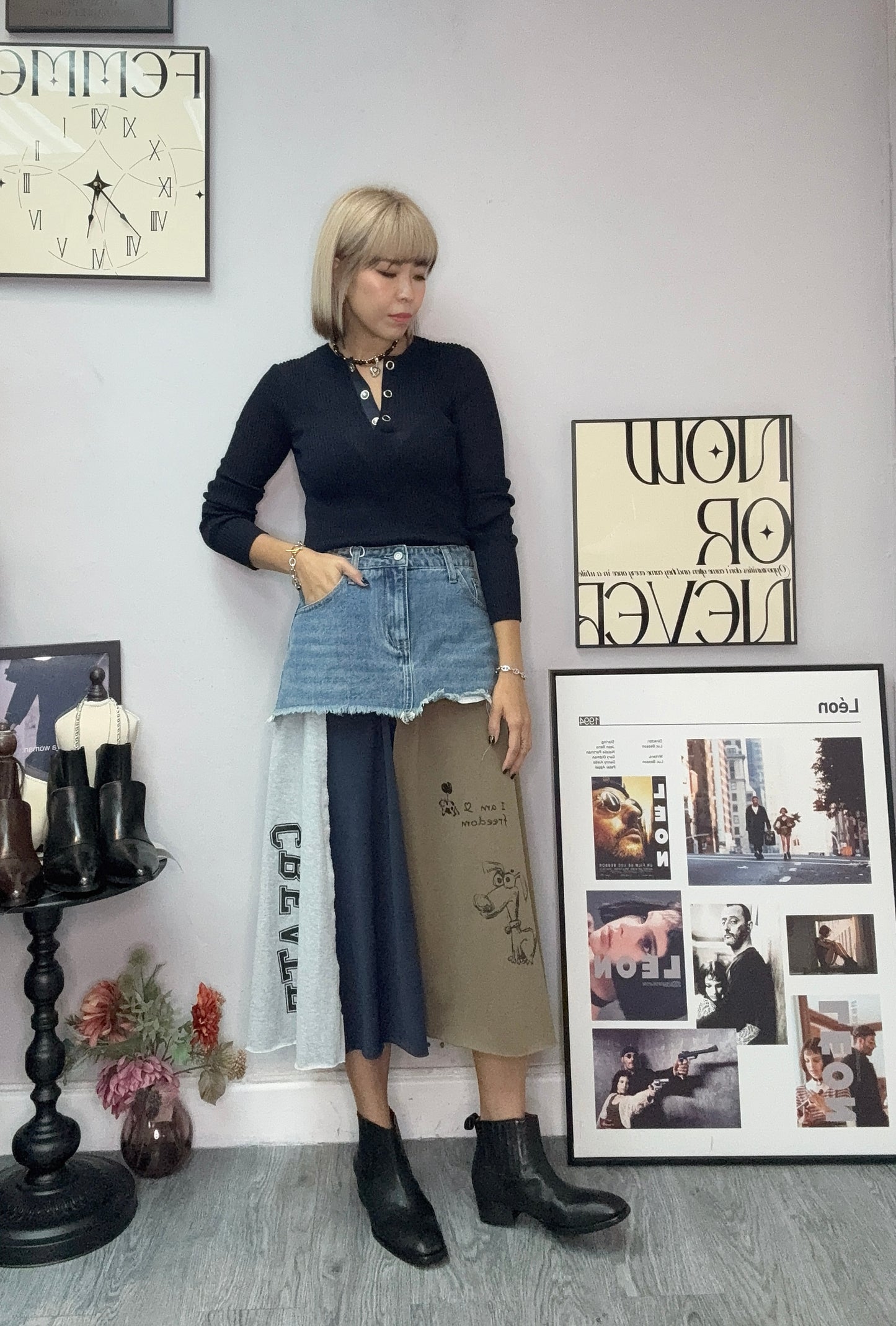 Silver button rib knit top