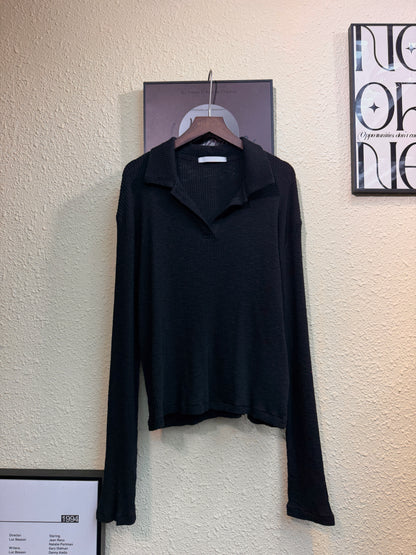Rib loose polo top #01012