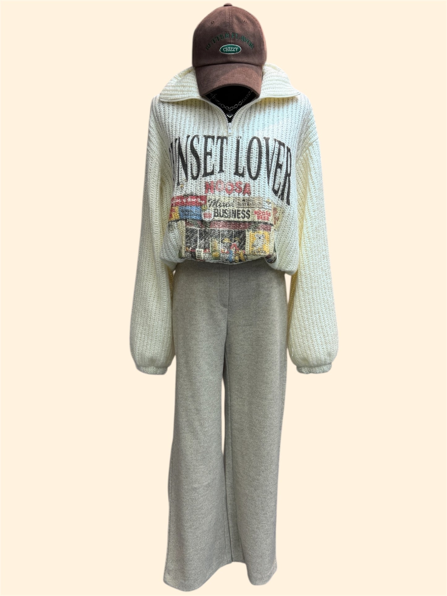 Stand collar printed wool knit top #00024