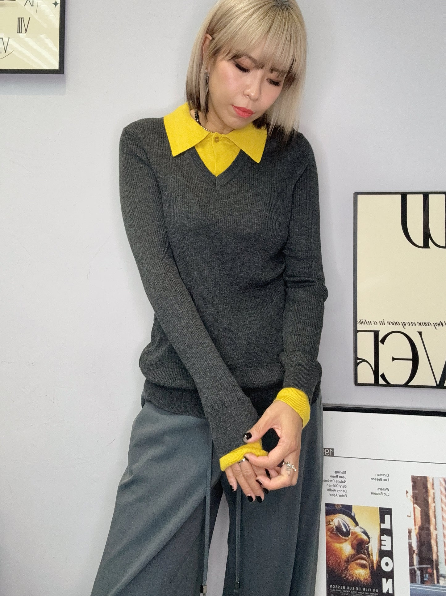 Fake two piece rib knit top