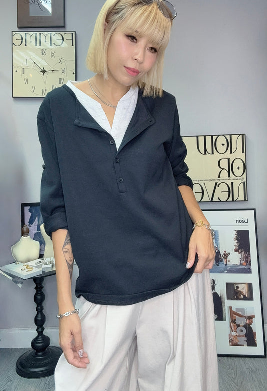 Fake two pieces long sleeves cotton tee