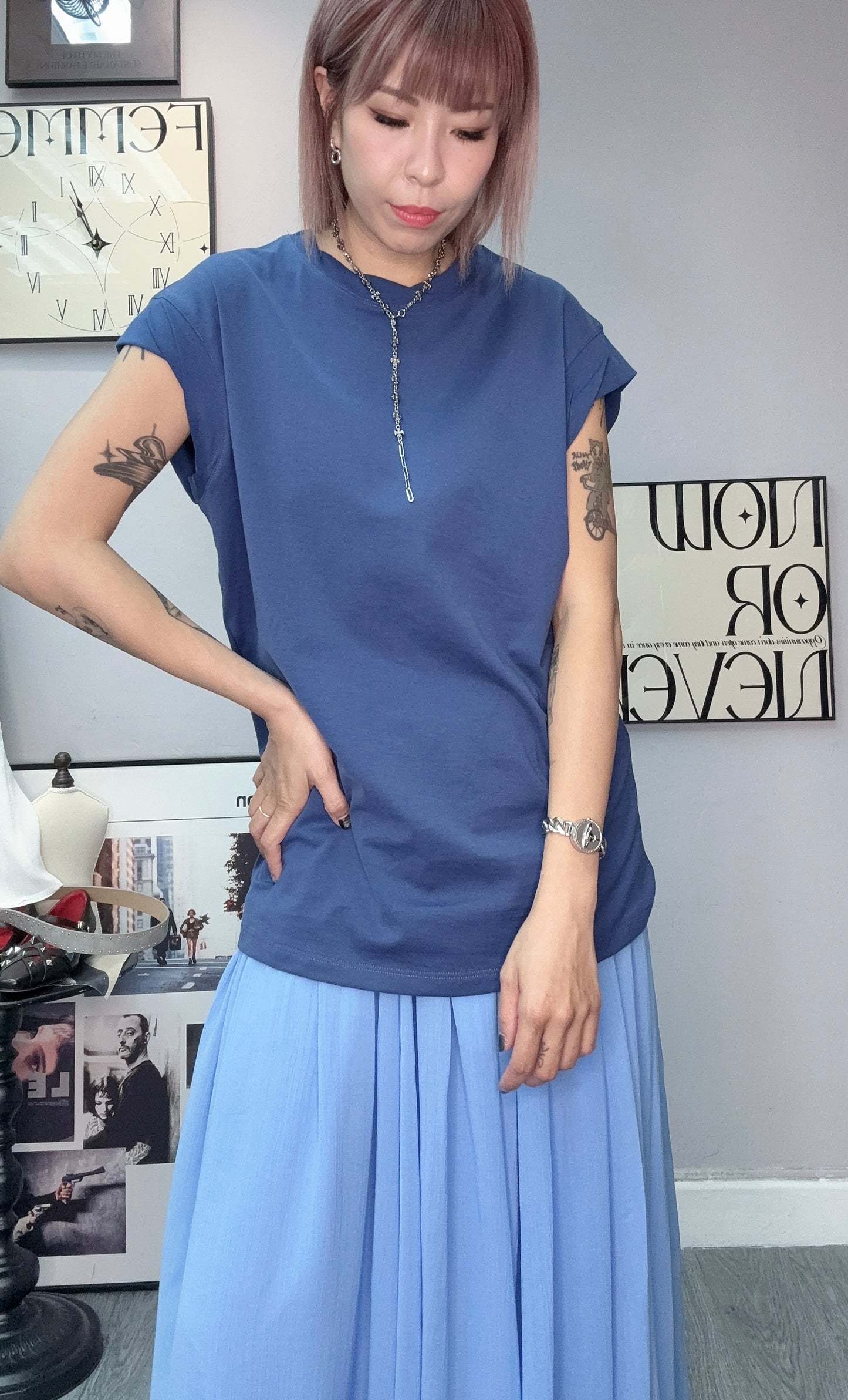 Twist collar long tee #00594