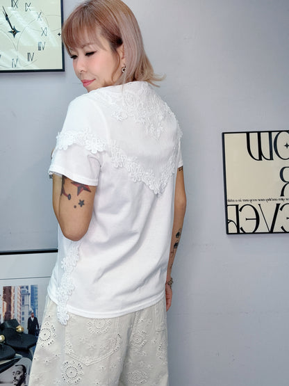 With embroidery see through scarf tee #00612
