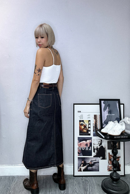 Brown line denim skirt