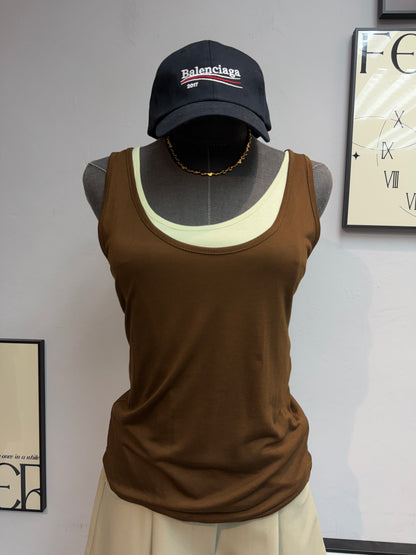 (-30%)Fake two pieces spandex tank