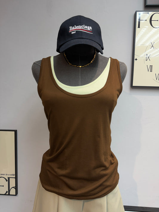 (-30%)Fake two pieces spandex tank