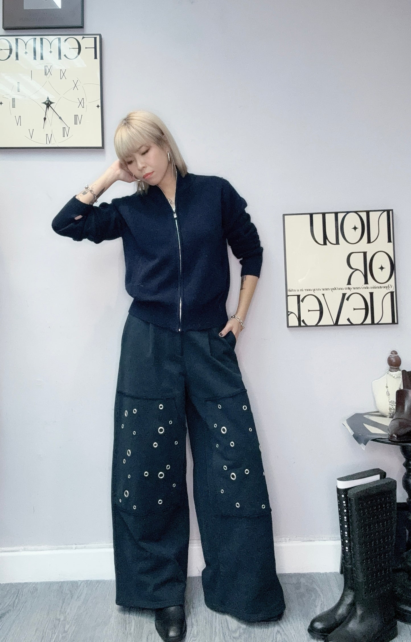 Take off hat zip knit jacket #00138