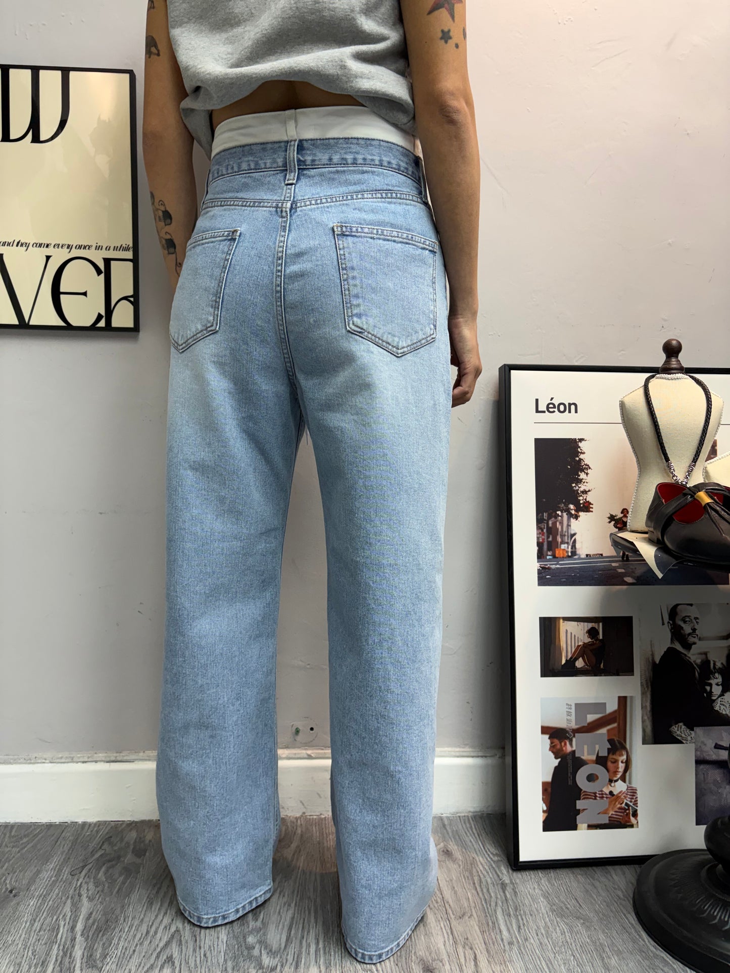 Double waist jeans#00544