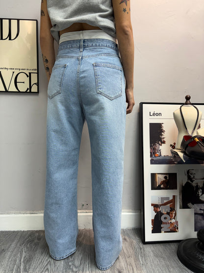 Double waist jeans#00544