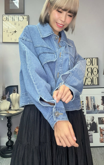 Take off collar denim jacket